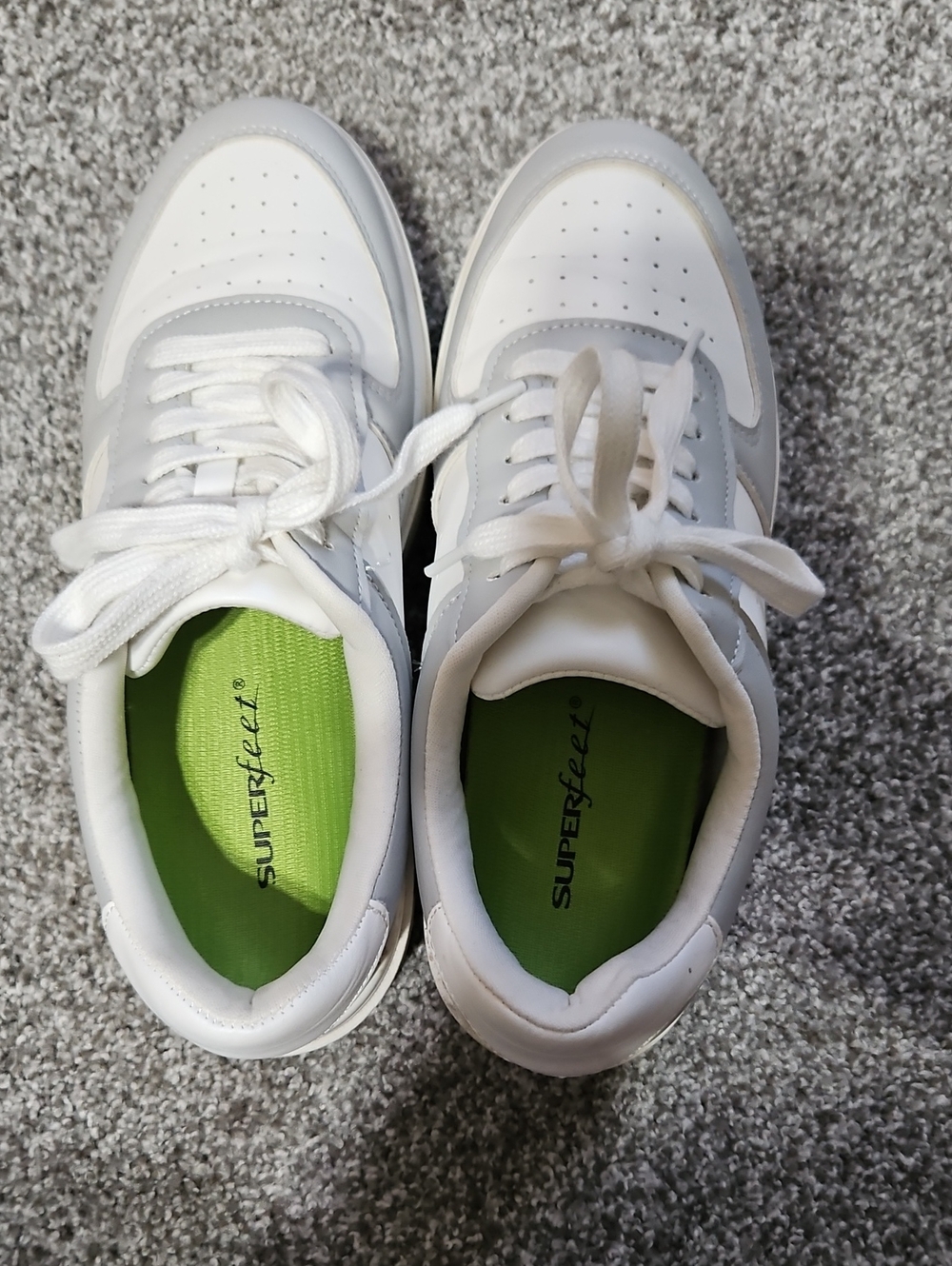 Womens White Athletic Sneakers with Green Insole